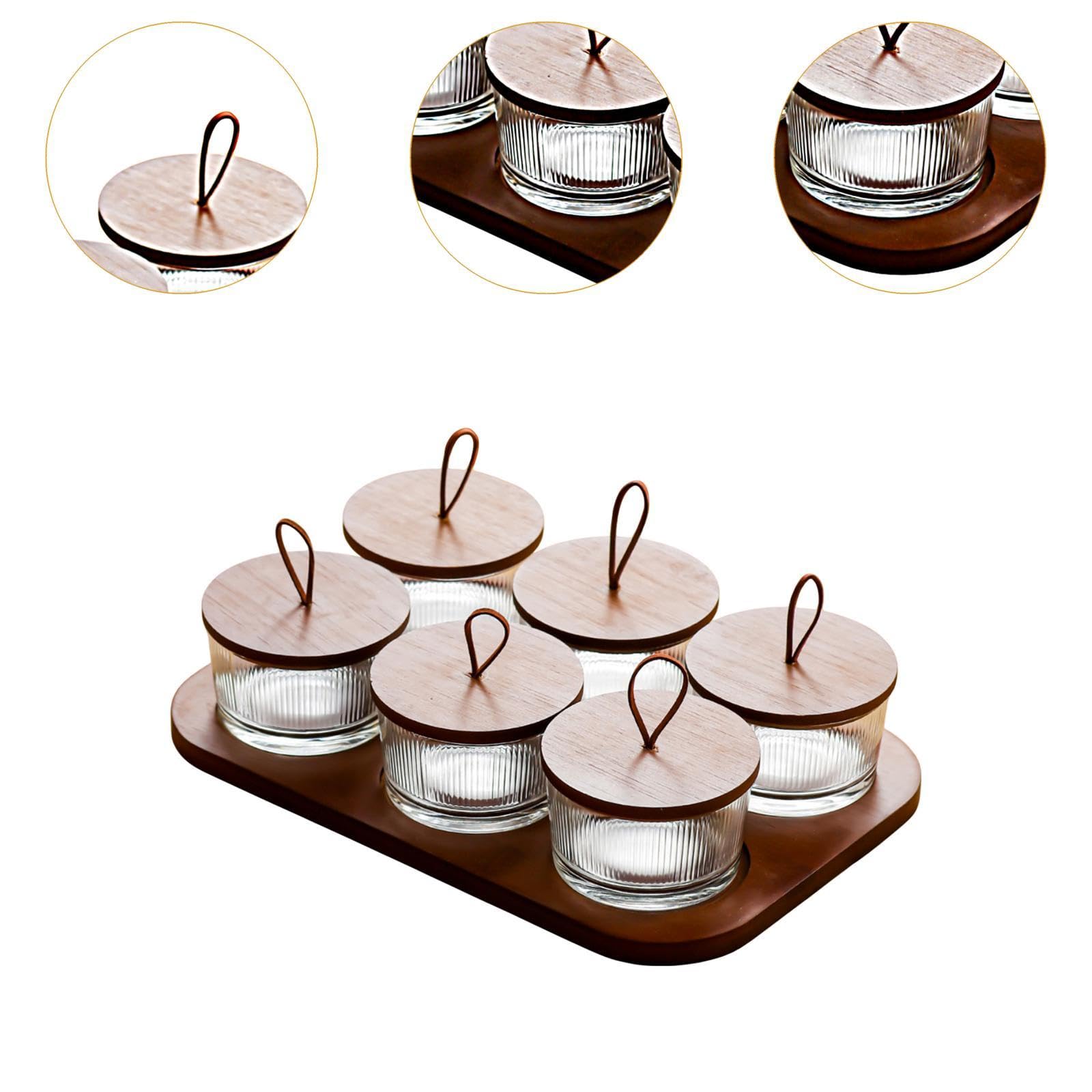 Fenteer Holz-Snack-Serviertablett, Geteilte Schalen mit Deckel, Glasdeckel, Nussschale, Snack-Teller für Süßigkeiten, Chips, Beilagen, Sala-Vorspeisen, 6 Gitter