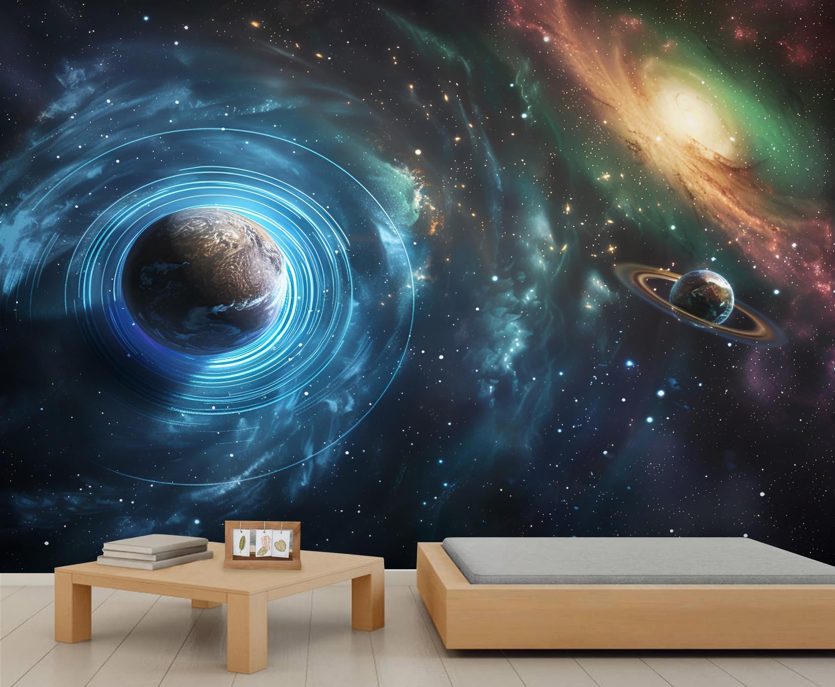 Universe Galaxy Mural Sci-Fi Cosmic Planets Wall Mural Outer Space Murals Colorful Nebula Wallpaper Murals for Bedroom Kitchen Dining Room 430 x 300 cm