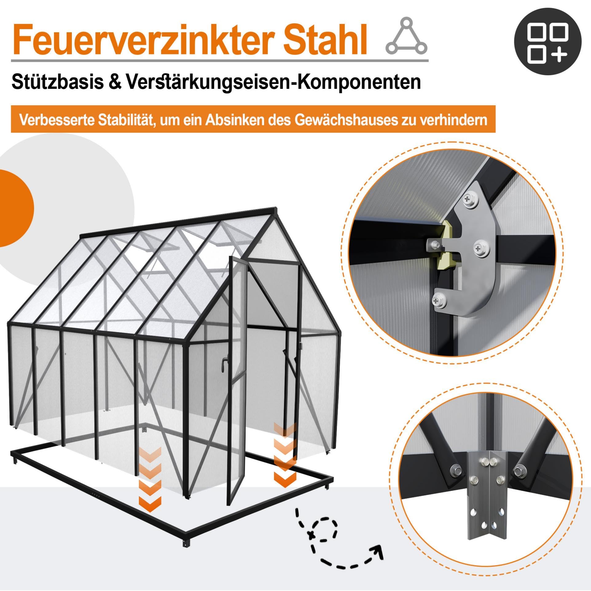 YRHome Premium Gewächshaus Aluminium 280x180x195cm 5.04m² Begehbares Garten-Gewächshaus mit verstärktem Fundament & Dachfenster & Tür Wetterfest & temperaturbeständig für Tomaten, Gemüse & Pflanzen
