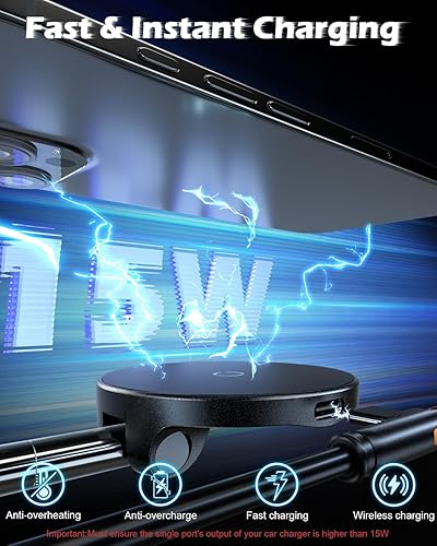 Miniatura 3 de CloudValley Cargador inalámbrico rápido de 15 W, soporte de teléfono magnético con ventosa de vacío para MagSafe iPhone 171615141312, soporte