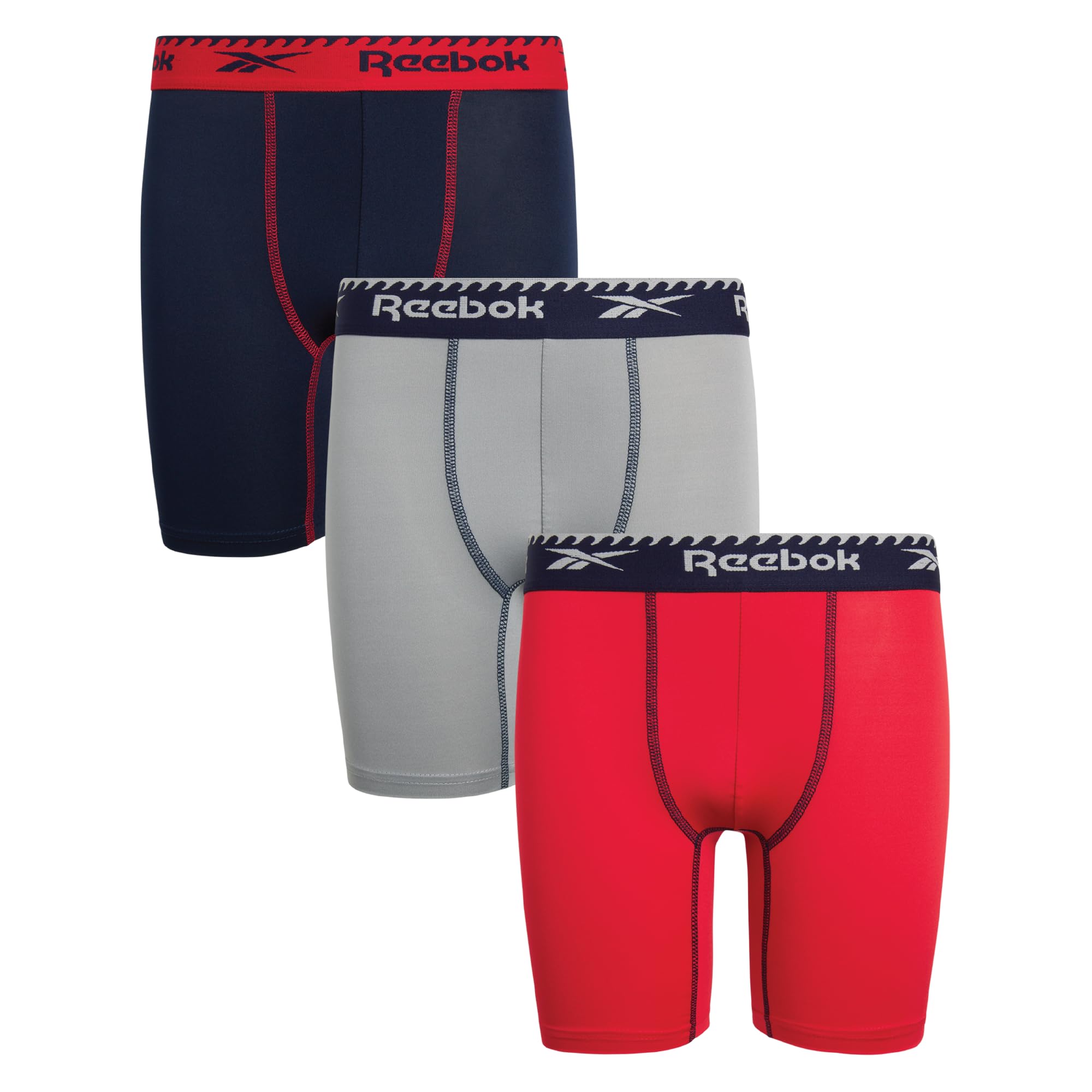 Reebok Boys Boxer Briefs - 3 Pack Performance 6 Inseam Long Leg Boxer Briefs Boys Underwear with Support