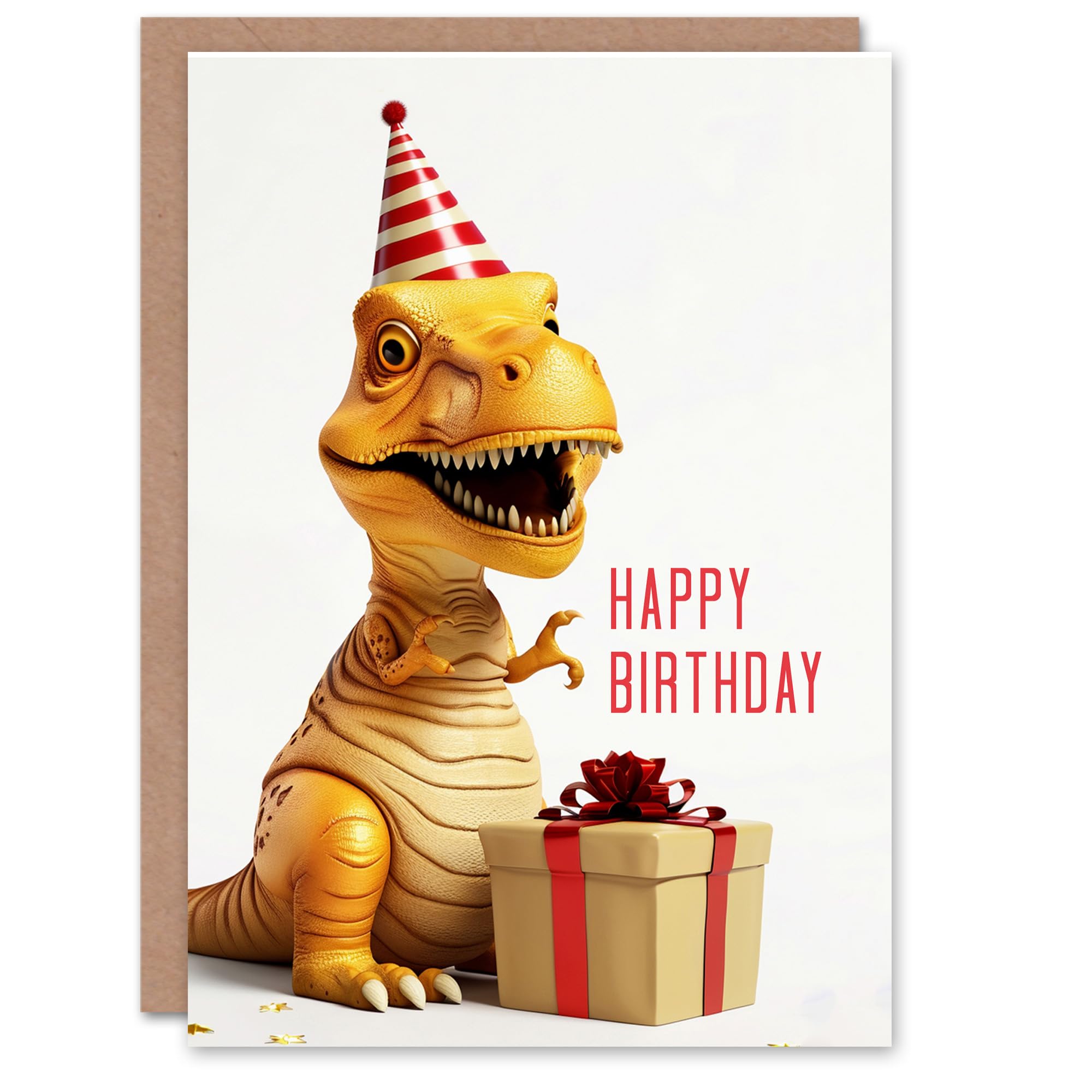 Artery8 Birthday Card Baby T-Rex Dinosaur Party Hat Kids Child For Son Daughter Girl Boy Happy Card