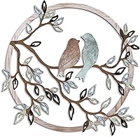 Ferraycle Metal Bird on Tree Branch Wall Art Silhouette - 11.8" Round Decor for Living Room, Garden, Bedroom, Office (Fresh Color)