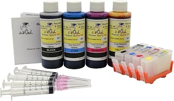 InkOwl Refillable Cartridge Replacement for HP 564, 564XL 4 Color + 4x120mL USA-Made Fade Resistant Ink