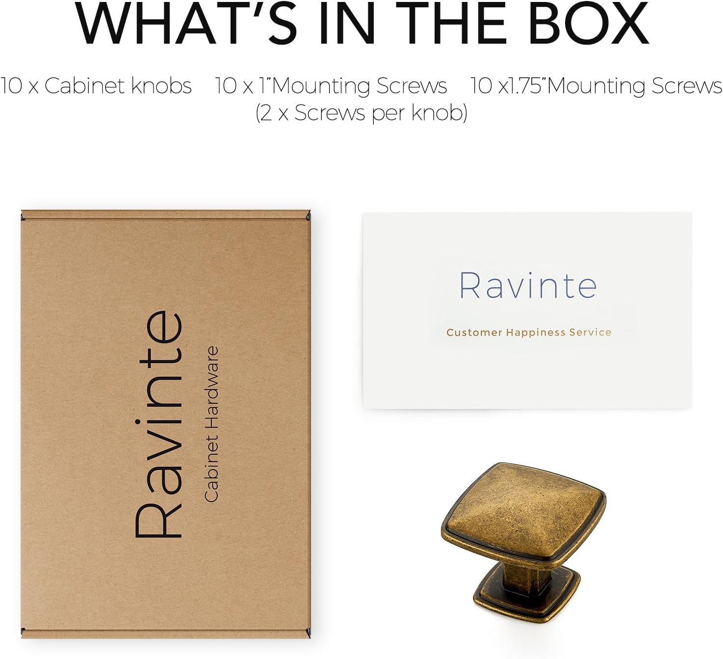 Ravinte 10 Pack Antique Brass Kitchen Cabinet Square Knob Single Hole Cabinet Hardware for Dresser Drawer Cabinet Pulls Drawer Knobs Cabinet Knobs