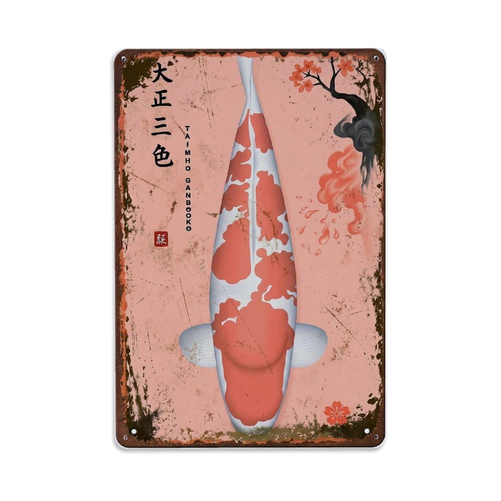 Coral Carp Koi Metal Tin Sign Plaque Wall Decor for Cafe, Club Bar, Office, Home Garden Metal Poster 8x12Inch