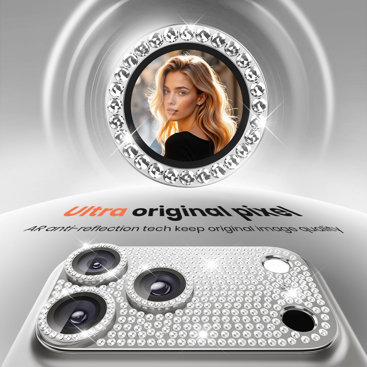 WSKEN for iPhone 17 Pro Max Camera Lens Protector Diamond Bling - [Not Easy to Fall][Strong Adsorption] Glitter Metal Aluminum Alloy Rear Camera Screen Cover Accessories, Silver