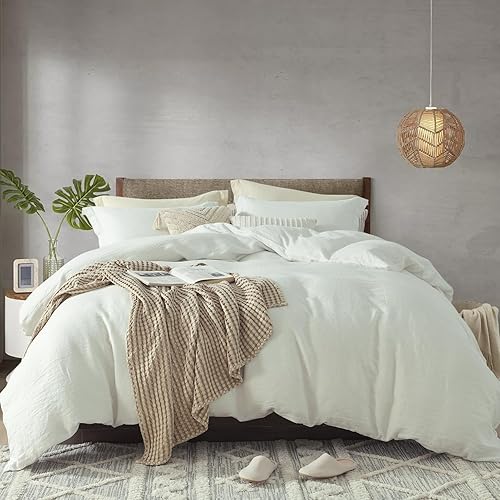 Miniatura 1 de Bedduvit Linen Duvet Cover Queen - 3 Pieces Cotton Linen Duvet Cover Set,Soft Natural Linen Duvet Cover Queen with Solid Color Breathable Luxucious