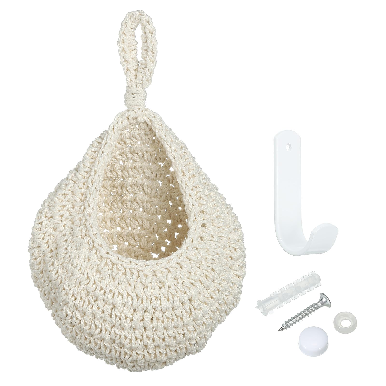 PATIKIL Hanging Fruit Baskets for Kitchen Small Size Teardrop Home Decor Storage Hand-Woven Wall Hanging Basket for Garlic Potato Vegetable Beige