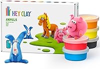 HEY CLAY Animals Air Dry Clay Kit for Kids: 6 Cans Colorful Modeling Clay with Interactive App - Piggy Horse Rabbit Age 3+