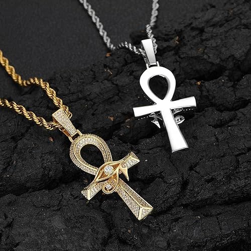 Miniatura 5 de Wisbal Ojo de Horus Ankh Cruz Colgante Latón Chapado en Oro Cuadrado Cristal Circonita Ankh Colgante