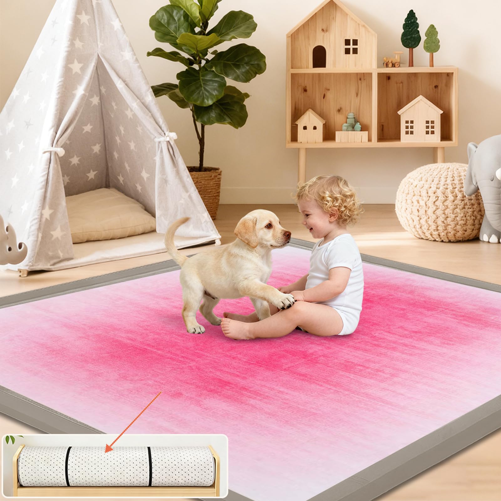 Alfombra Infantil Suelo para Bebes Suave Esterilla Bebe Gateo para Habitación del Niño o la Niña 2 CM Grosor Alfombra de Terciopelo Coral para Niños 200 x 290cm