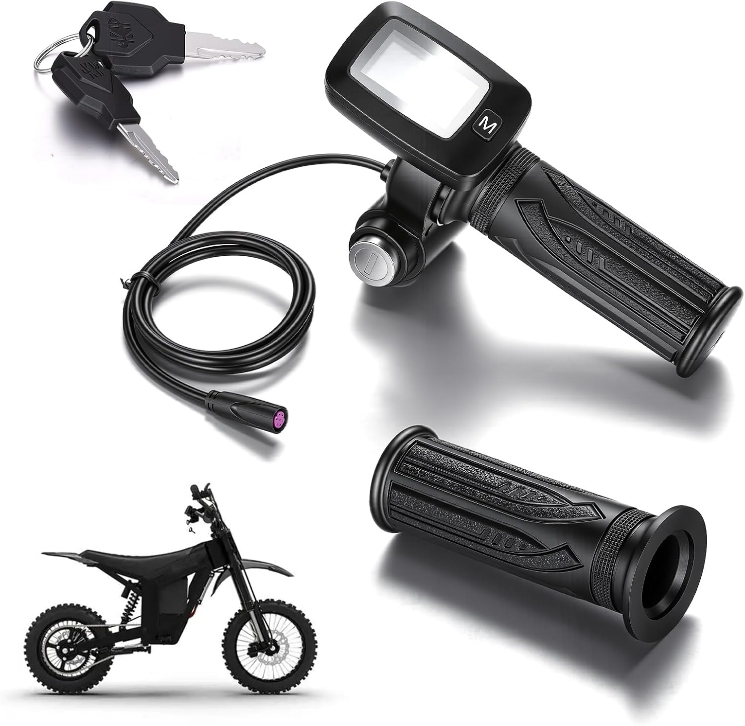 Throttle Integrated Display with M Key Button Speedometer Compatible with Tuttio Soleil01 Electric Dirt Bike, 48V Twist Throttle E Bike Replacement (with Grip)