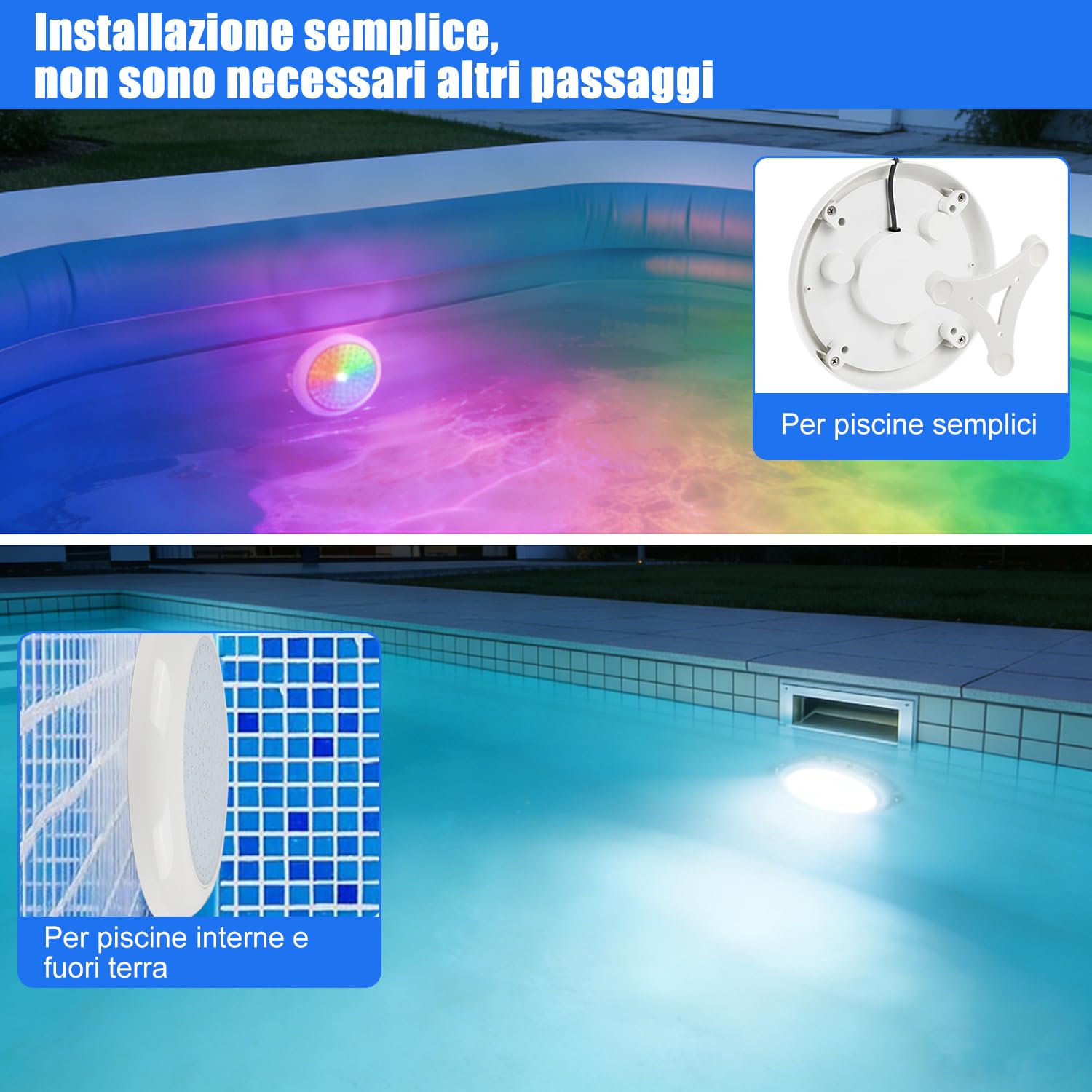 COOLWEST Luci Piscina LED 24W Fuori Terra, RGB Illuminazione a LED con Magnete, Luce Piscina a Immersione Subacquee con Controllo APP, IP68 Impermeabile per Piscines à Parois en Acier, 7m Cavo, 12V