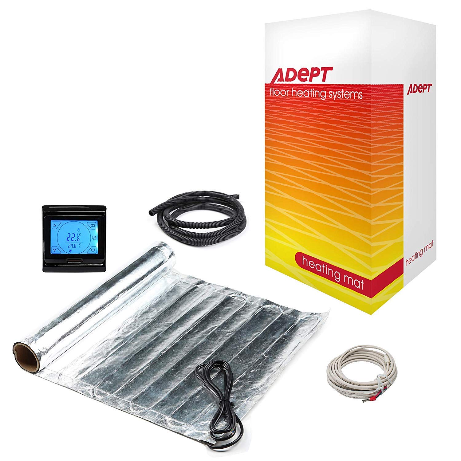 Electric Underfloor Heating Mat Kit for Laminate or Engineered Wood Flooring - 140W/m2-4.5m2 with Black Touchscreen Thermostat