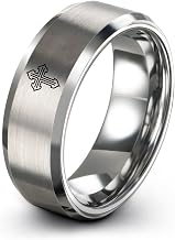 Lace Cross Ring - Gift for Faithful Person - 8mm - Band - Men Women - Anniversary Wedding - Yellow Rose Gold Silver - Flat Dome Bevel - Brushed Polished - Tungsten - Personalized Custom Engraving