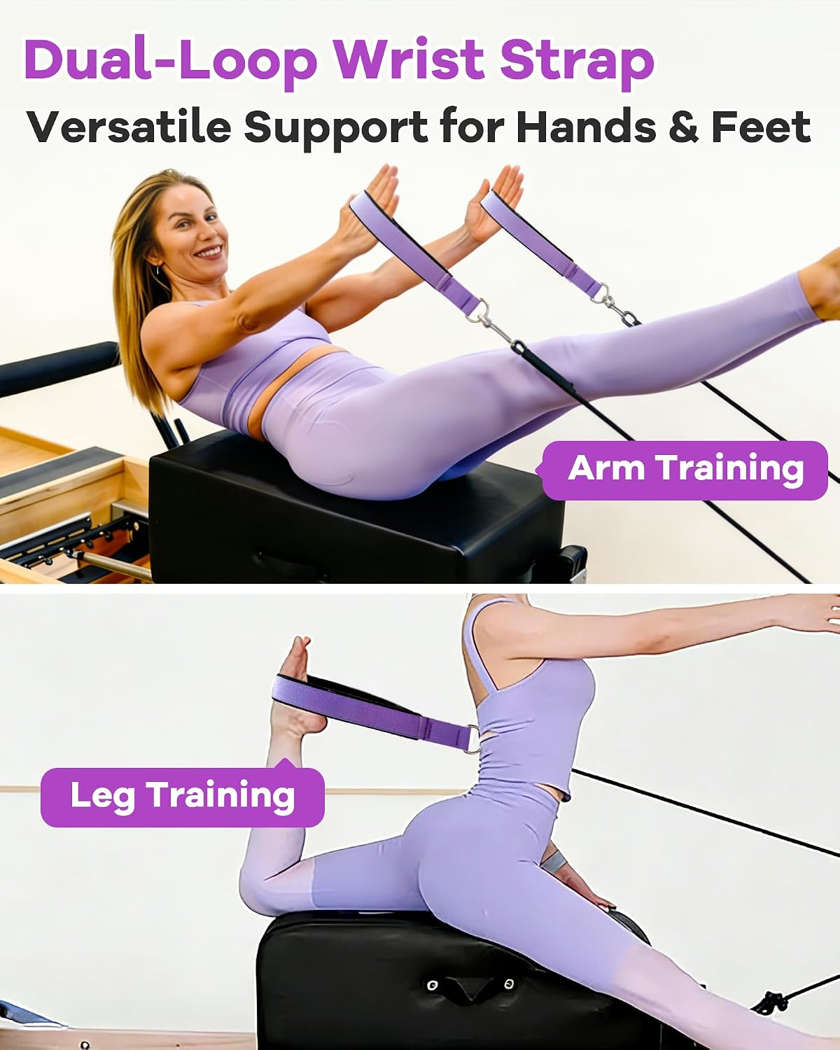 Wonderful Day 2PCS Pilates Straps for Reformer, Comfortable Enhanced Thickness, Fitness Pilates Double Loop Exercise Straps for Home Gym Workout image 5