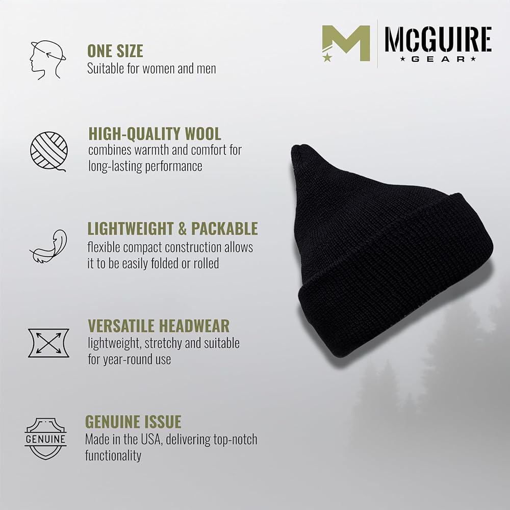 Genuine Wool Ski Watch Cap, 3 Pack - Black - Made in USA at Amazon