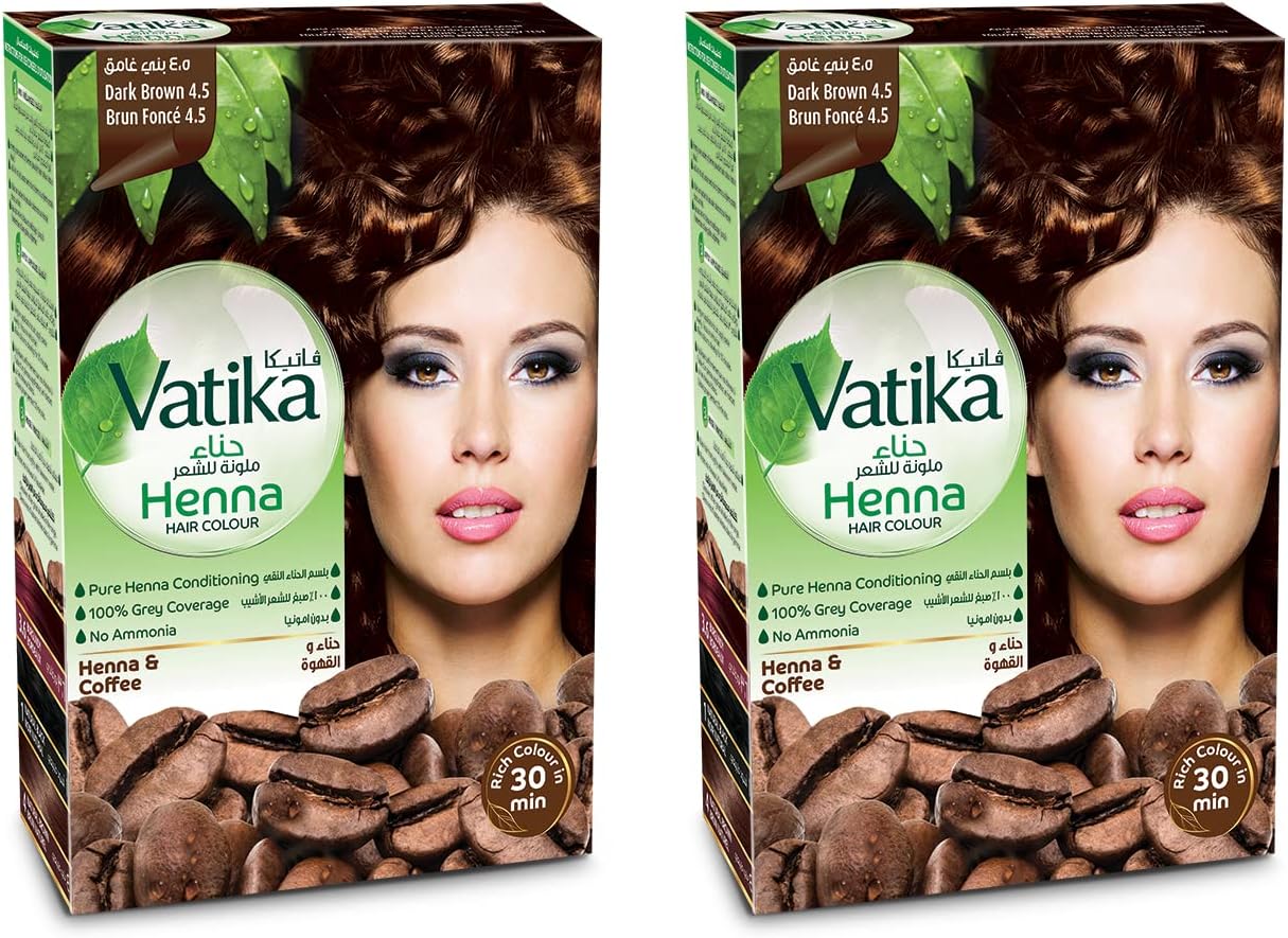Vatika Naturals Henna Hair Colour | Dark Brown Color for Women | 100% Grey Coverage - 6 x 10 g (Pack of 2)