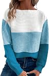 RANPHEE Femmes manches longues Col Col Couleur Bloc Automne Mode Pull tricoté Chandails Hauts de saut