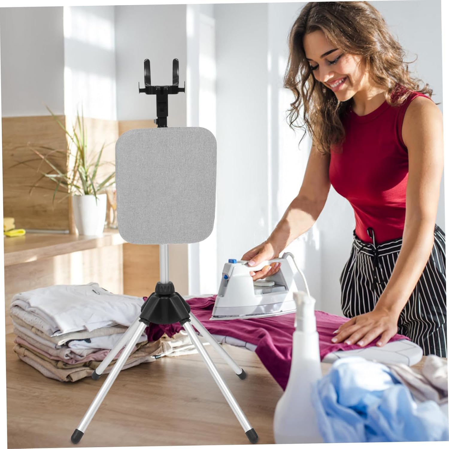 Garment Hanger Steamer Rack Telescopic Folding Ironing Stand for All Fabrics Sturdy Four Leg Support Height Range for Organizing and Refreshing