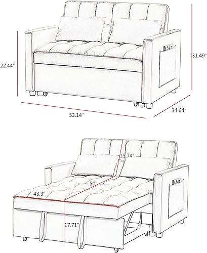 Miniatura 2 de Eafurn Sofá cama convertible 3 en 1 con cama extraíble, futón pequeño sofá biplaza con respaldo reclinable y reposabrazos, sofá cama tapizado,