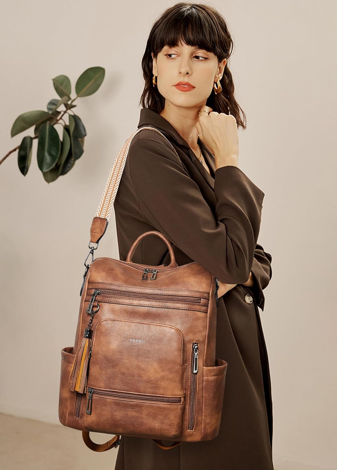 Shrrie Vegan Leather Laptop Backpack for Women 15.6 inch Work Backpack Fashion Travel Backpack Purse for Travel College Work - Image 2