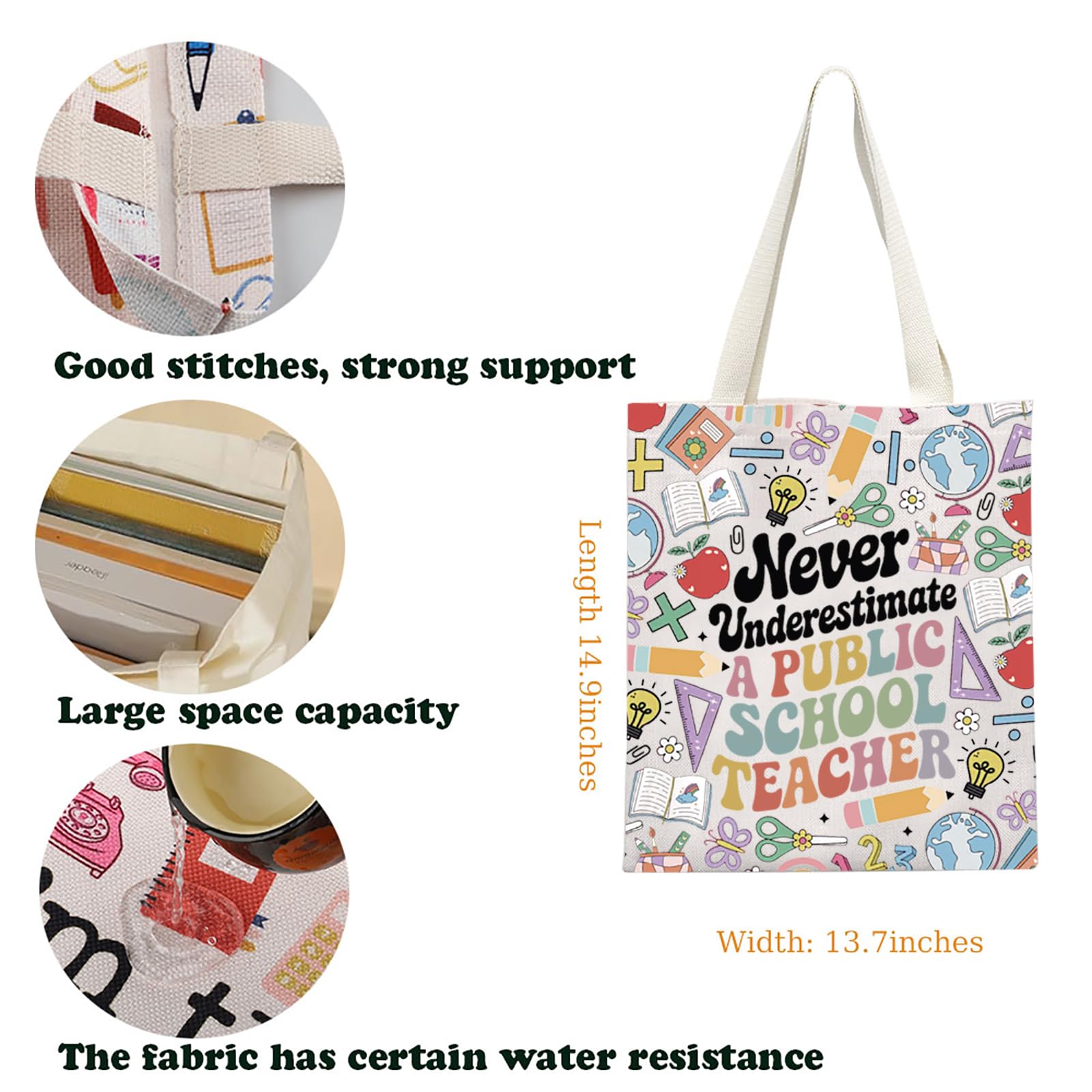 Protect Public Education Tote Bag Teacher Appreciation Gift Best Teacher Canvas Bag Education Professionals Gift For Educator (School Teacher Tote) - Image 2