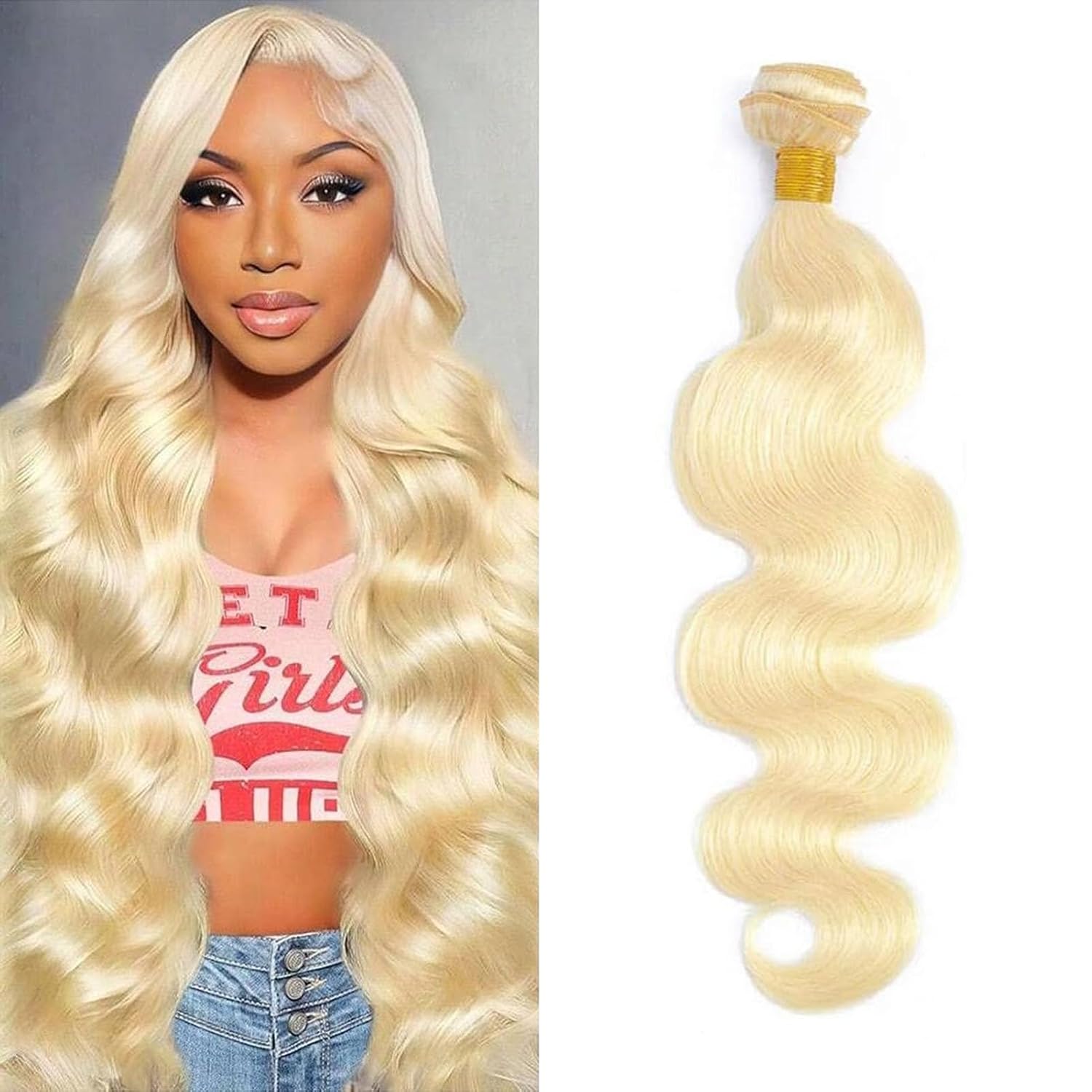 Blonde Bundles Human Hair 613 Body Wave Human Hair Bundles 18 Inch,100% Unprocessed 14A Grade Brazilian Virgin Raw Weave Bundles Human Hair 1 Bundle 100G Human Hair Extensions for Women