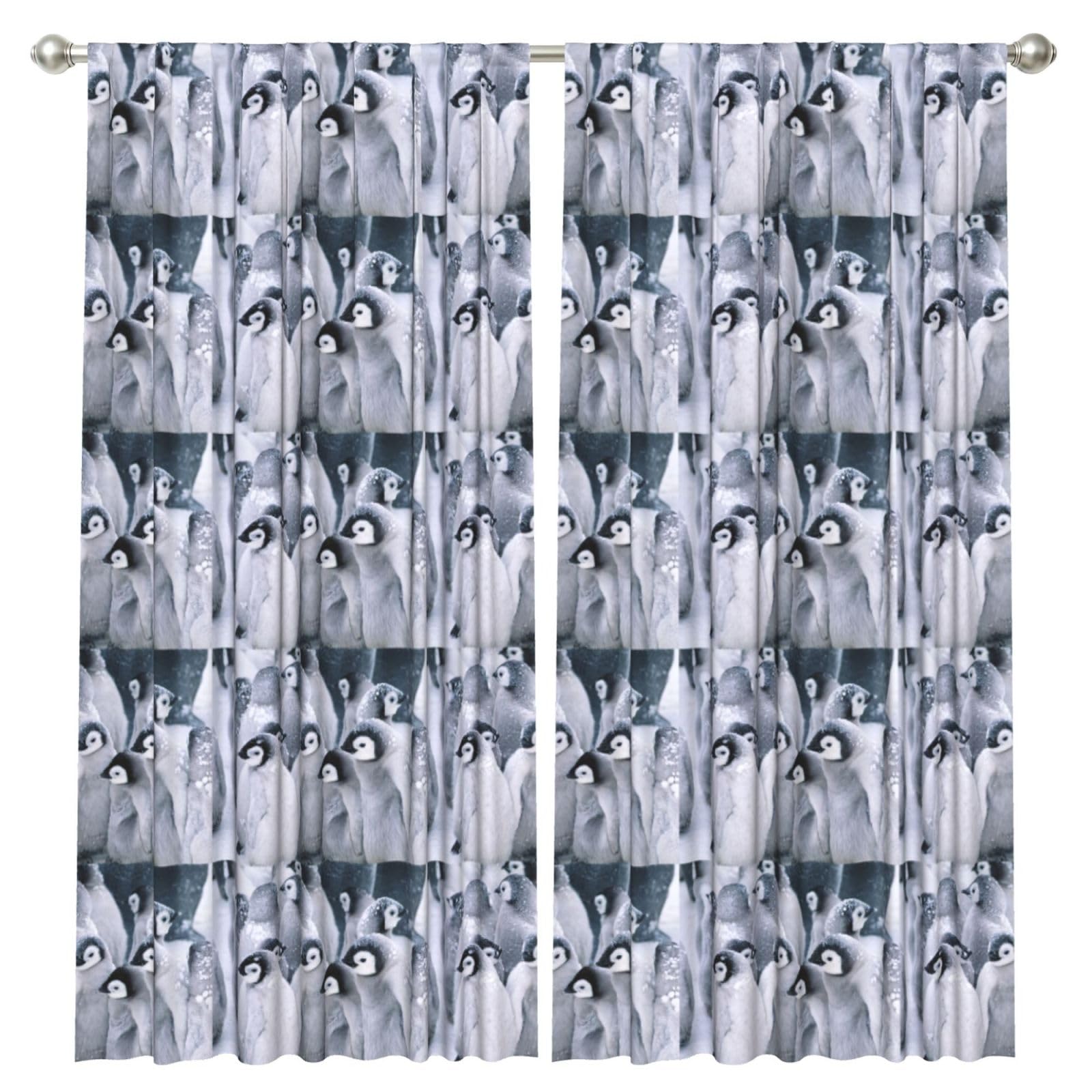 InOmak Penguin In The Snow, 2 Panels Window Curtains 52 x 84 Inch Blackout Curtains for Living Room Bedroom