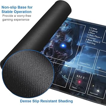 JVGFYNKL for MTC/TCG Playmat with Zones, 24x14 in Non-Slip Rubber, for MTG Mat with Drawstring Travel Pouch and 6 Dice, Scary Zombies Pattern Card Game Playmats