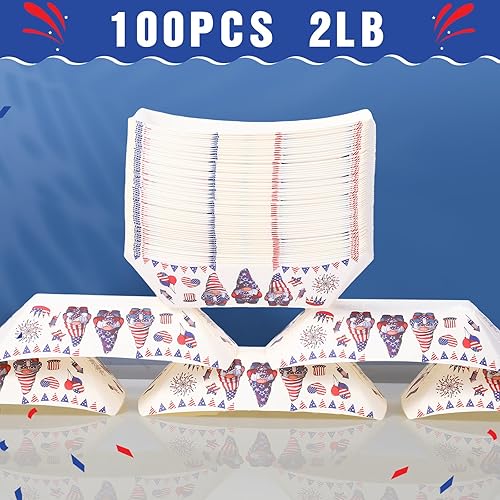 Miniatura 10 de Gejoy 100 bandejas de papel de 2 libras para comida del 4 de julio, bandejas de papel desechables patrióticas para servir alimentos, bandera