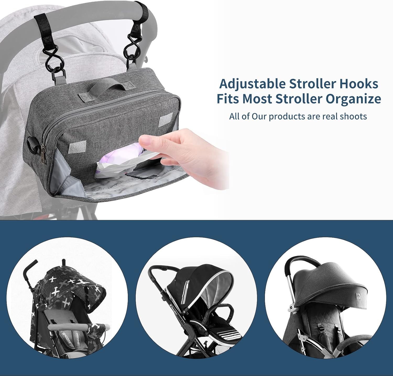 TRENDPLAY Small Diaper Bag Stroller Bag Diaper Organizer Caddy for Diapers with Insulated Pocket, Stroller Straps and Adjustable Shoulder Strap,Universal Fit Most Strollers, Gray
