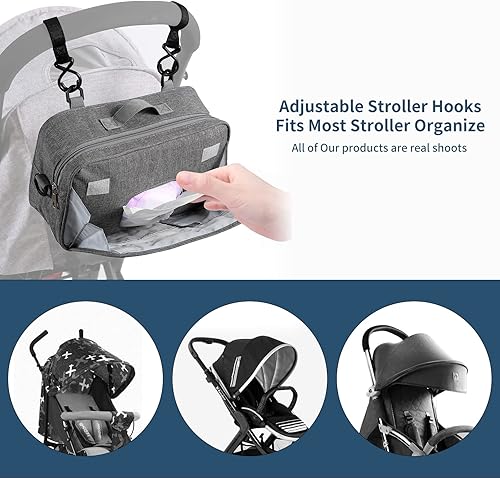 Miniatura 3 de TRENDPLAY Bolsa de pañales pequeña para cochecito, organizador de pañales para pañales con bolsillo aislado, correas para cochecito y correa de