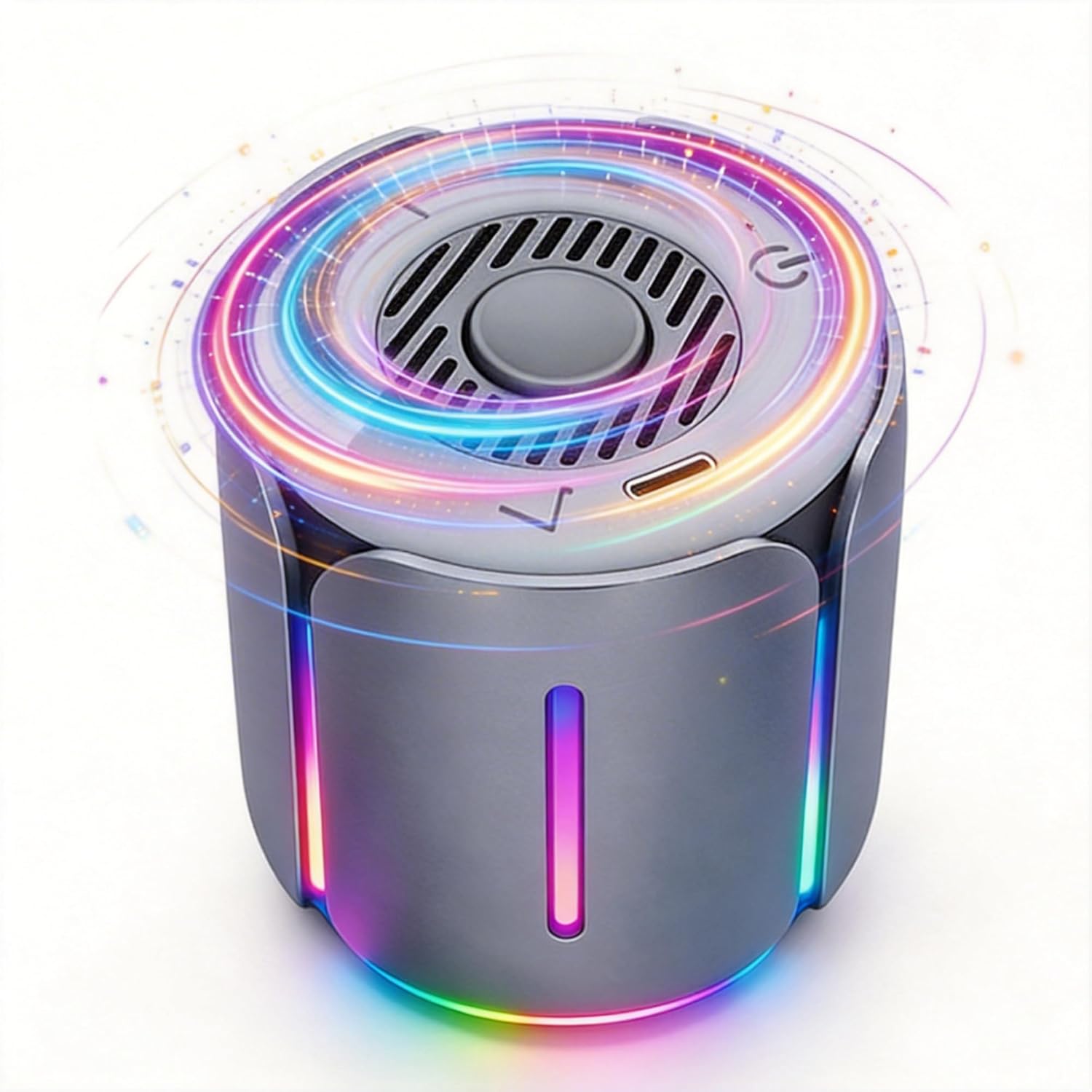 Interactive Spinning Bluetooth Speaker with RGB Light – Metal Fingertip Gyro Desk Gadget, Portable LED Night Light Speaker, USB-C Rechargeable Mini Wireless Speaker for Phone, Gaming Room & Office