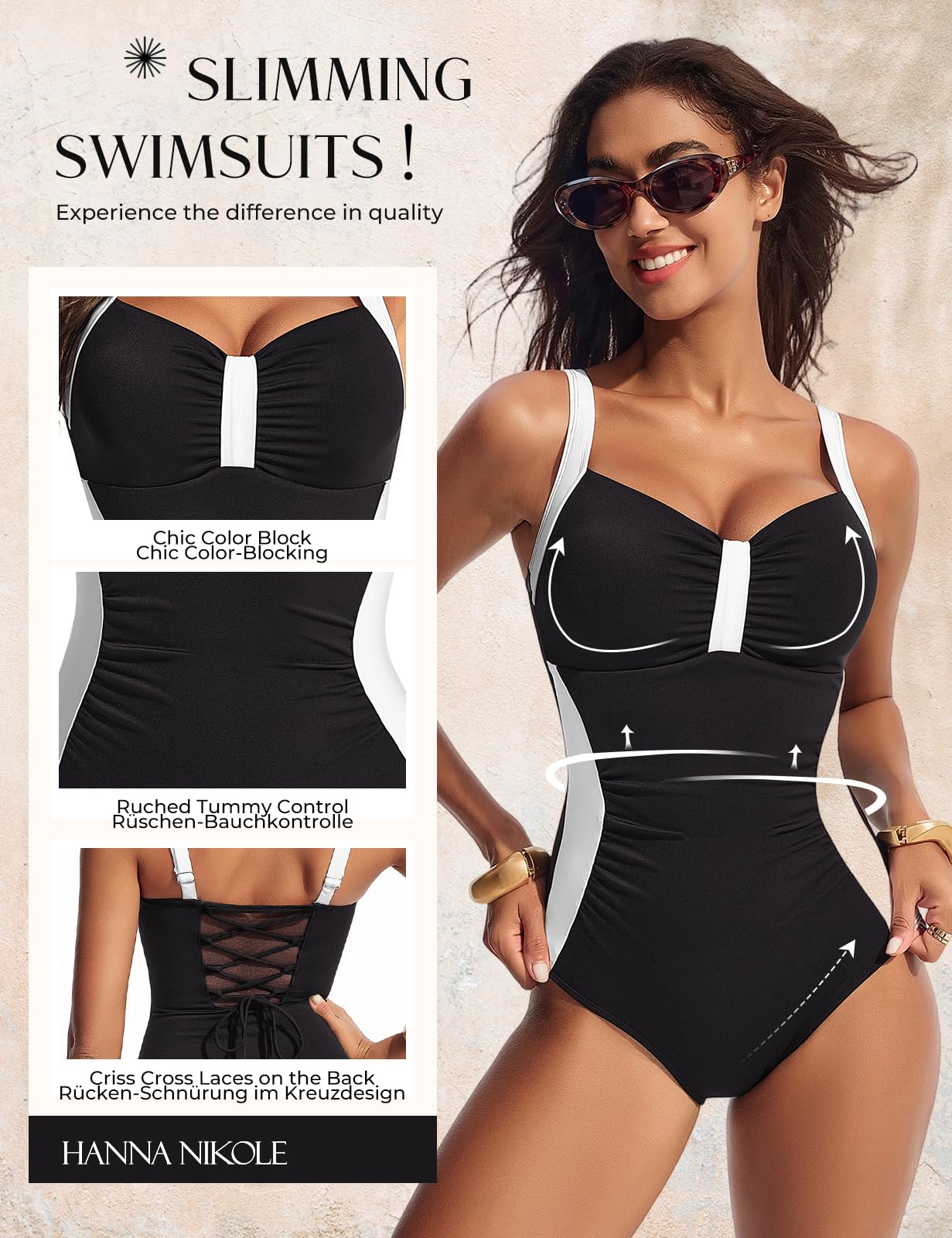 Hanna Nikole Costume da bagno da donna con scollo a V