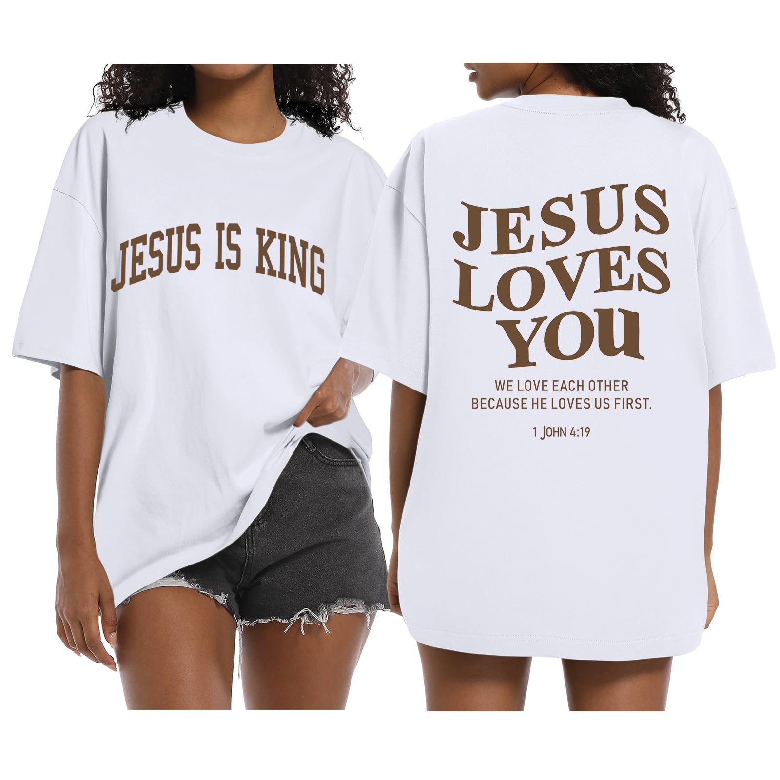 Sulayesh Christian Oversized Shirts for Women Jesus is King Jesus Loves You T Shirt Faith Religious Inspirational Tees Tops