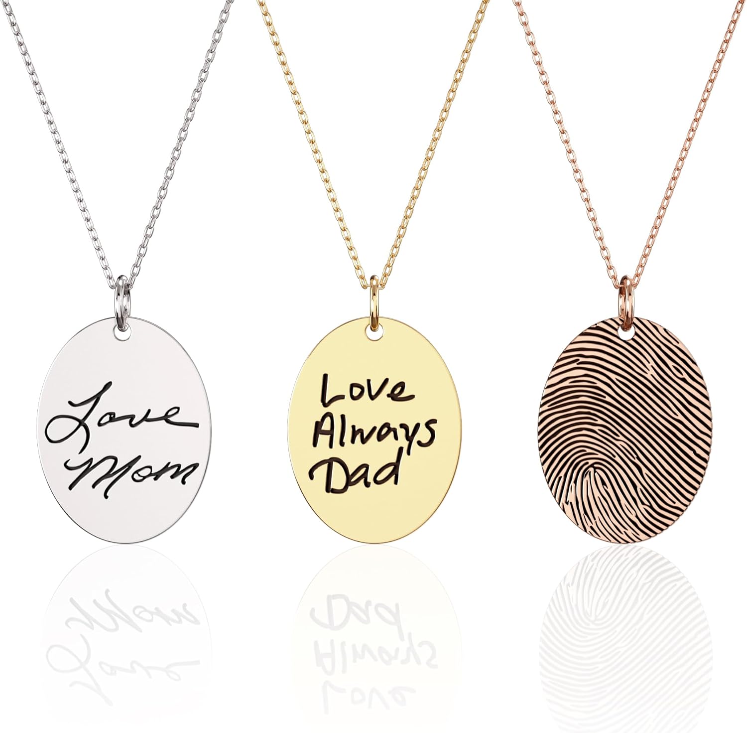 CAITLYNMINIMALIST 18K Gold Plated Sterling Silver Rose Gold Oval Pendant Actual Fingerprint Necklace Real Handwriting Memorial Jewelry Grandma Gift