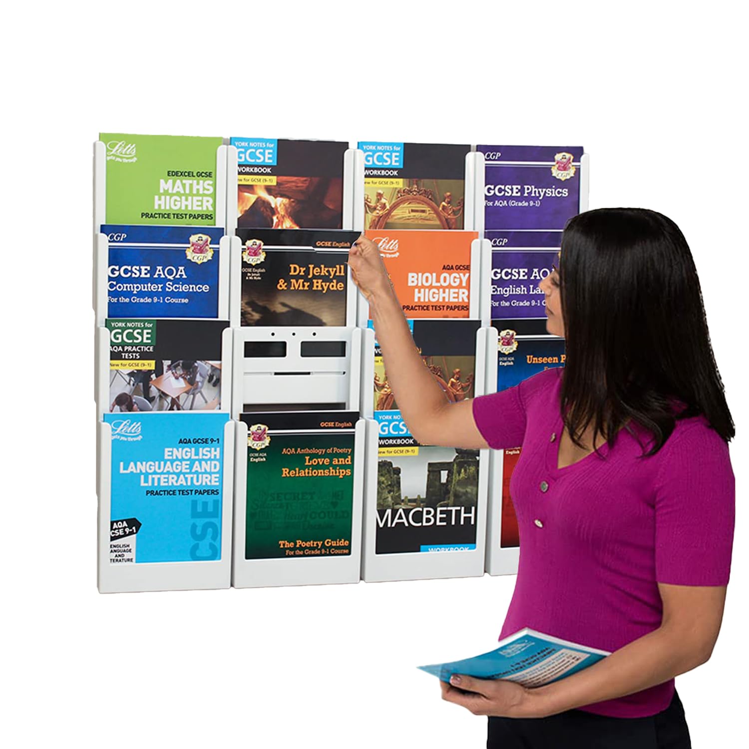 Wonderwall White Leaflet Holder A4 | Wall Mounted Literature Display | Brochure Dispenser | Expanda-Stand System | Coloured Pockets 16 X A4 | Ideal For Reception, Office, School