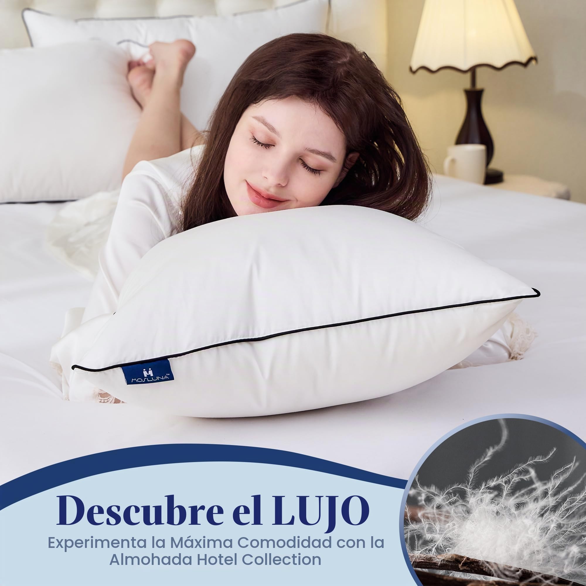 Almohadas de Plumón Tamaño Queen Juego de 2, Colección de Hotel de Lujo Almohada de Cama Paquete de 2, Rellenos con Tecnología Airyfil™ y Plumas, Felpa Esponjosa para Personas que Duermen de