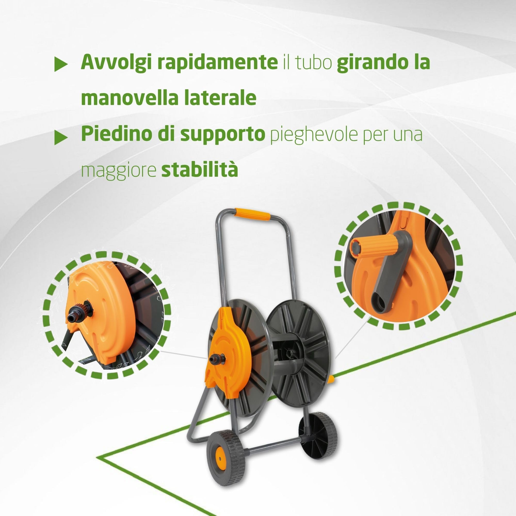 Amig - Carrello Portamanguero | Per Tubi da 1/2" | Arrotolato Massimo di 60 m | Con Manovella per Avvolgere Facilmente | Polipropilene | Arancione e Grigio