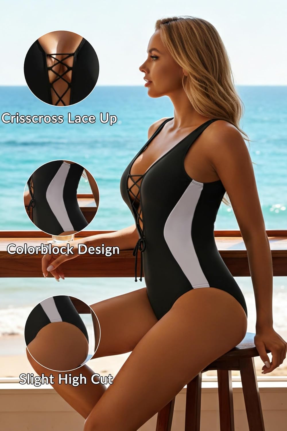Aqua Eve Womens One Piece Swimsuits Tummy Control- Sexy Slimming Bathing Suit Color Block Lace Up Swimwear 2025 - Image 4