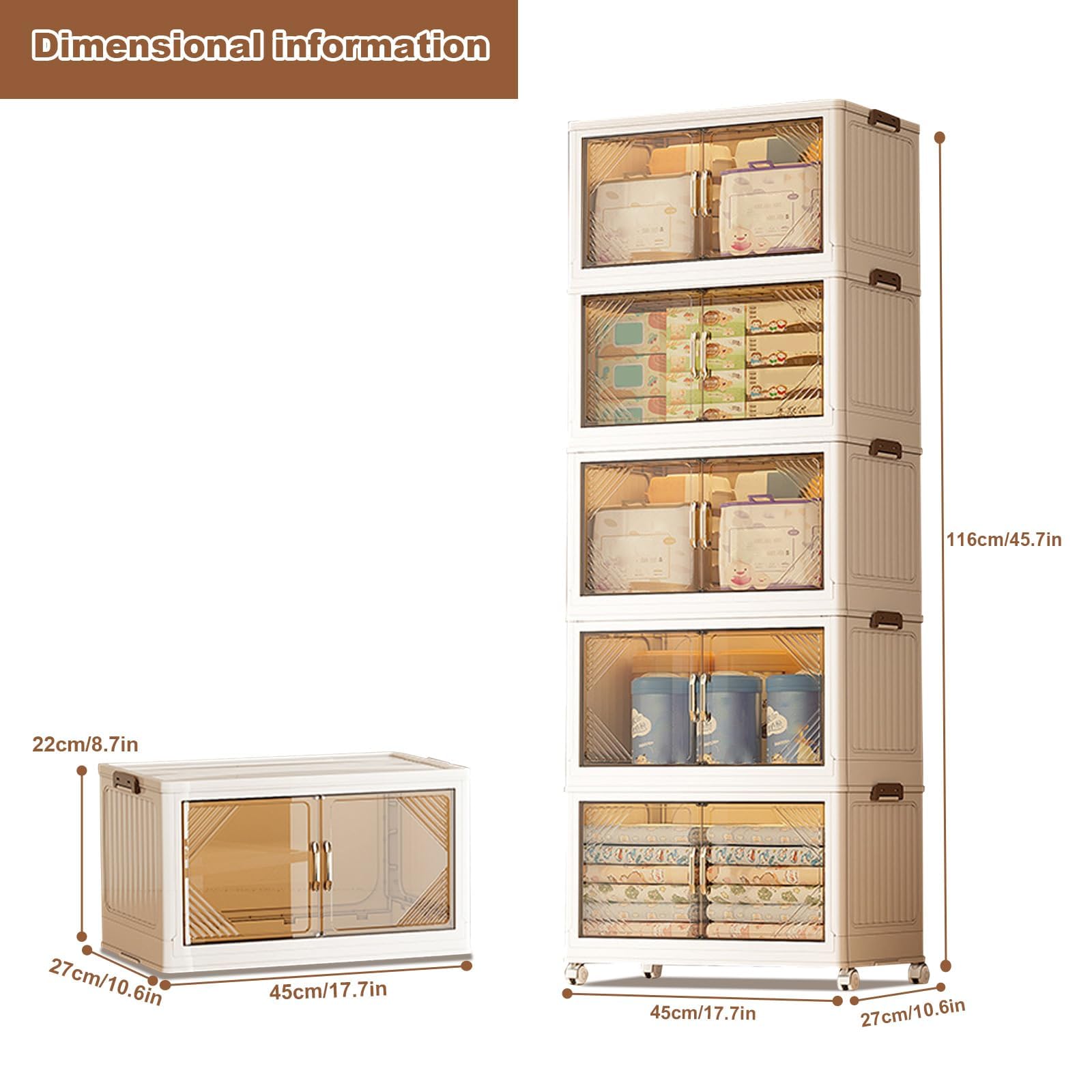Garvee Plastik Aufbewahrungsbox Mit Deckel, Stapelbare Aufbewahrungsbox Mit Rollen, Klappbarer Schubladenorganiser Mit Fronttür Für Wohnzimmer, Schlafzimmer, Keller, Schrank & Büro