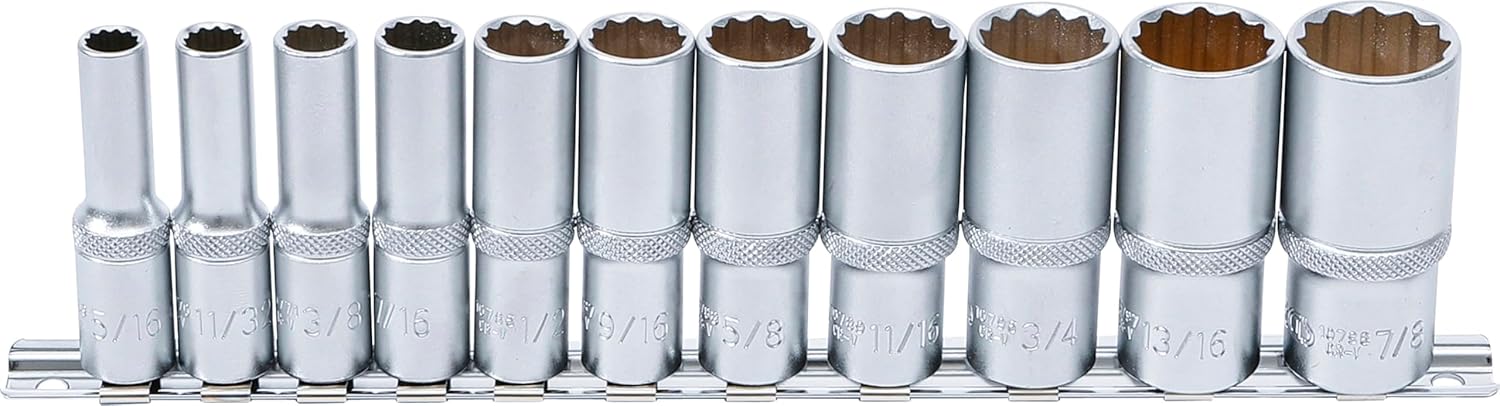 BGS 6859 Steckschlüssel-Einsatz-Satz Zwölfkant | 11-tlg. | Antrieb Innenvierkant 10 mm (3/8") | Zollgrößen | CV-Stahl 12-Point Socket Set Pieces. Internal Square Drive inch Sizes, Steel