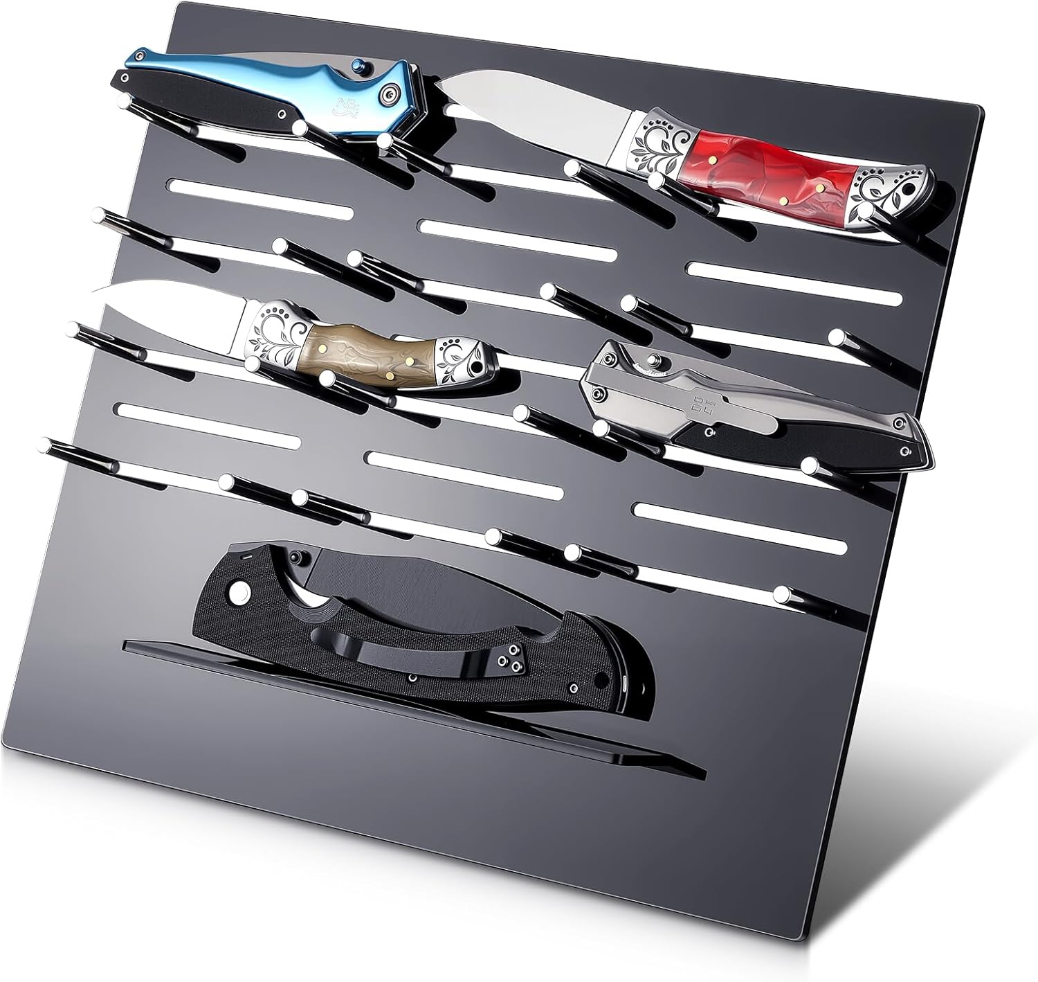 Weysat Knife Display Rack Holder 11.8 x 10.5 x 5.9 inches Acrylic Multitool Storage Stand Desktop Organizer Block for 12 Knives (Not Included) for Displaying Daggers Pocket Folding Knife