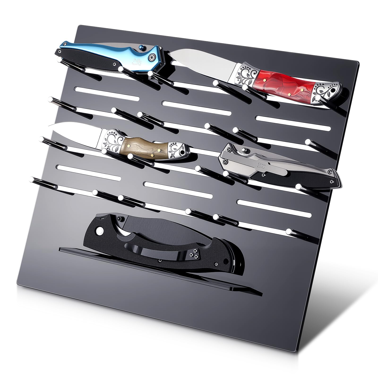 Weysat Knife Display Rack Holder 11.8 x 10.5 x 5.9 inches Acrylic Multitool Storage Stand Desktop Organizer Block for 12 Knives (Not Included) for