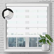 SEEYE Cordless Zebra Roller Blinds for Window, W 44'' x H 72'' Light Filtering Horizontal Blinds and Shades Dual Layer Zebra Roller Shade Light Control, Day and Night Window Drapes Customize, White