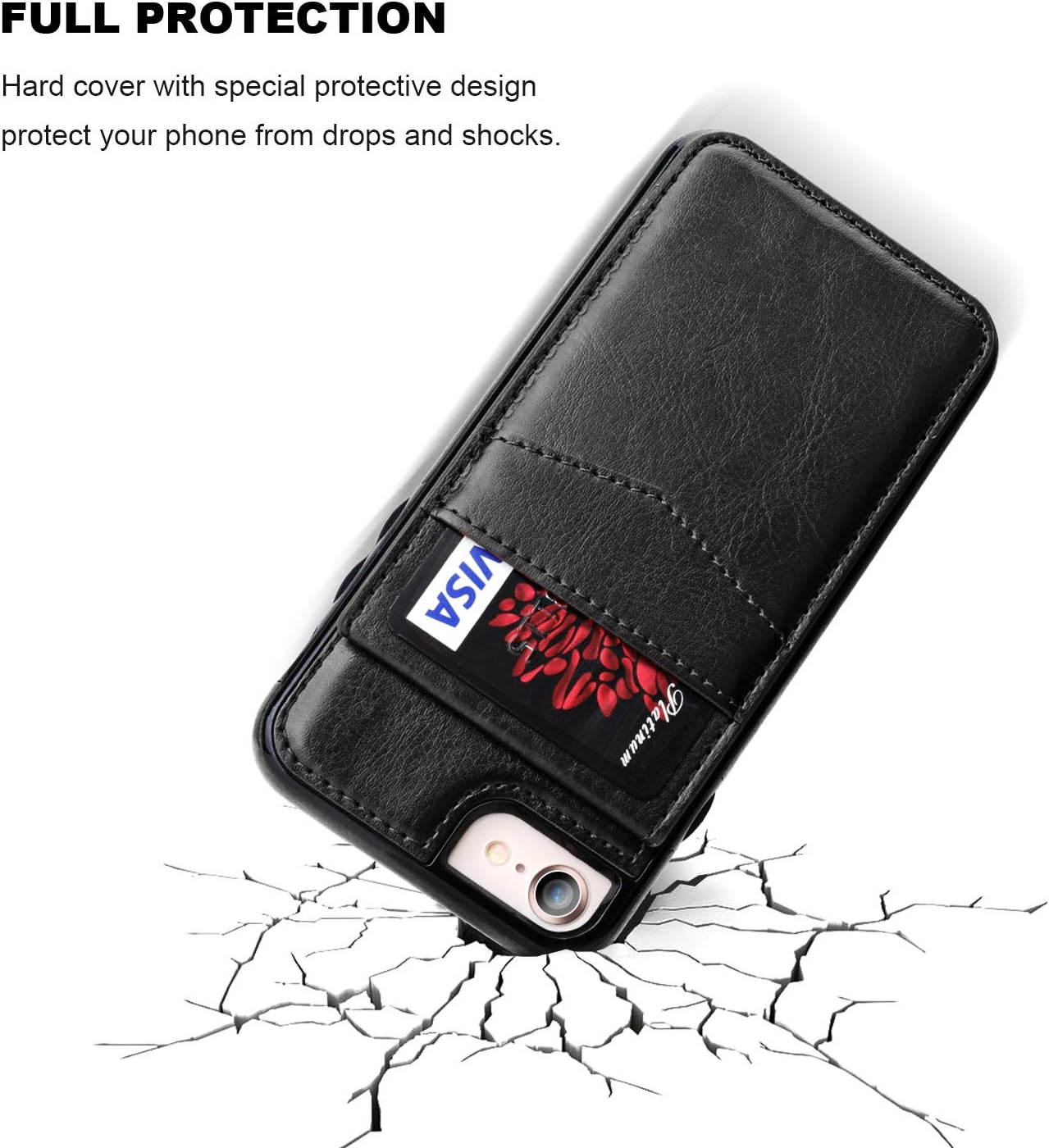 KIHUWEY for iPhone SE iPhone 7/8 Case Wallet with Credit Card Holder, Premium Leather Magnetic Clasp Kickstand Heavy Duty Protective Cover for iPhone 7/8/SE 4.7 Inch(Black)
