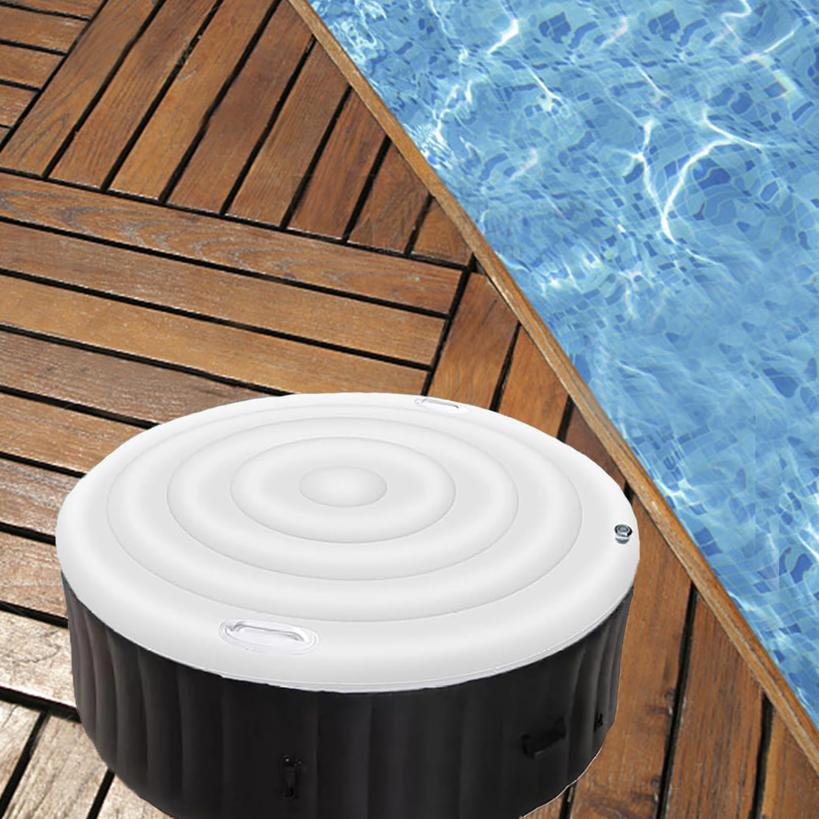 Coperta Spa Gonfiabile Rotonda Esterna Con Maniglia,Copertura Spa Gonfiabile ,Coperchio Vasca Idromassaggio Rotondo,Coperchio Bagno Di Rem(165cmous Gonfiabile,Isolamento Termico Pieghevole per Spa