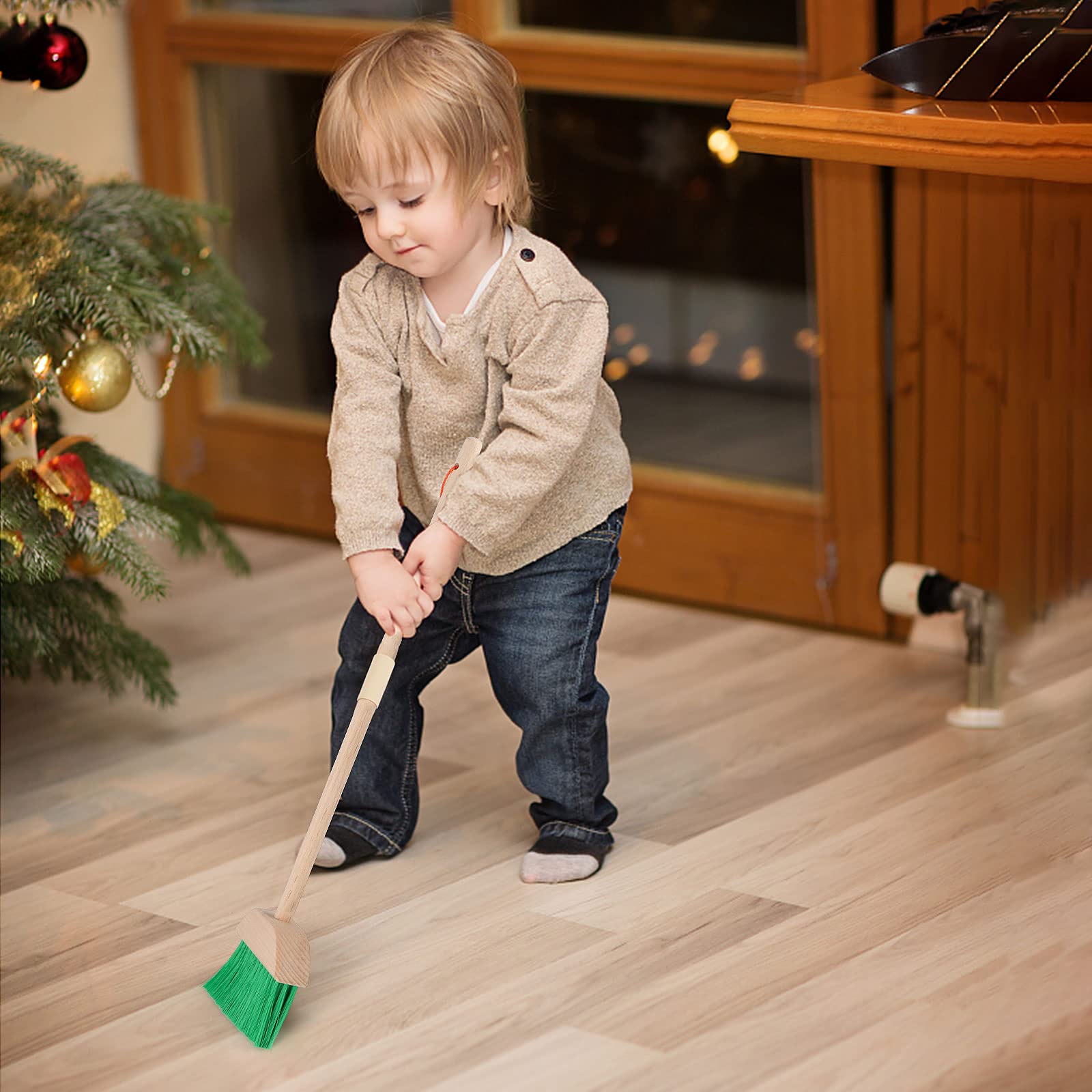 7 STÜCKE Holzchridern Reinigungswerkzeuge Vorgeben Haushaltsspielzeug für Kinder Jungen und Mädchen